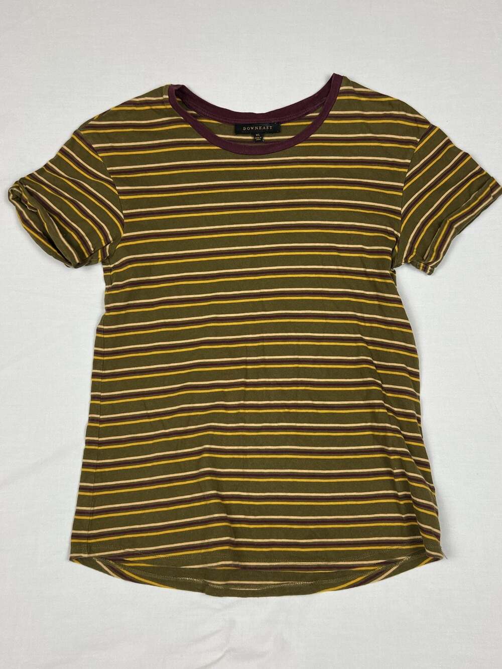 Downeast Green Striped Short Sleeve Crew Neck T-Shirt Size XS